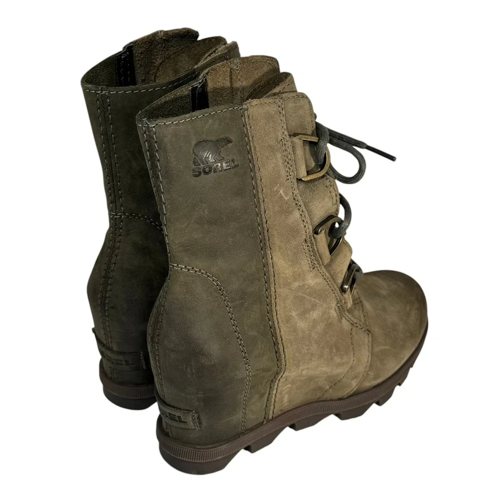 Sorel Women Joan‎ of Arctic Boot Size 6.5 Waterproof Olive Combat Wedge Lug